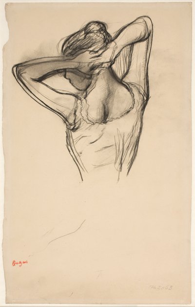 Dancer Doing Her Hair; Half-Figure in Profile to the Left, Half from Behind by Edgar Degas
