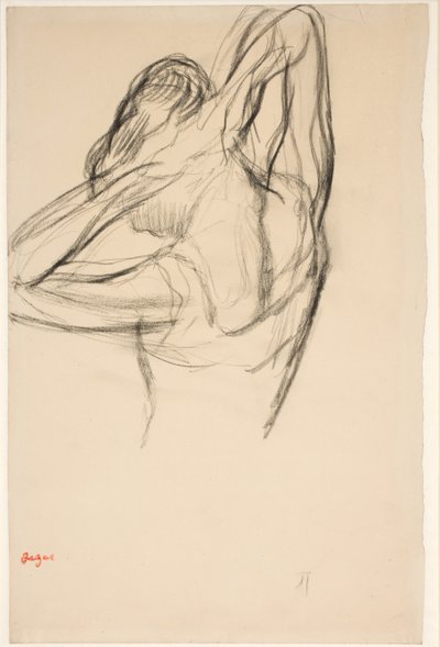 Dancer Fixing Her Hair; Half-Figure in Profile to the Left, Half from Behind by Edgar Degas