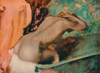 Woman Sitting on the Edge of a Bathtub and Sponging Her Neck by Edgar Degas