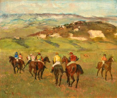 Jockeys on Horseback before Distant Hills, 1884 by Edgar Degas