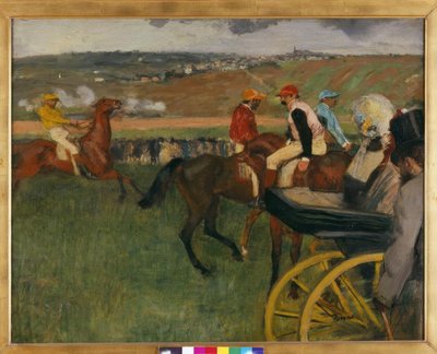 The Racecourse. Amateur Jockeys Near a Carriage by Edgar Degas