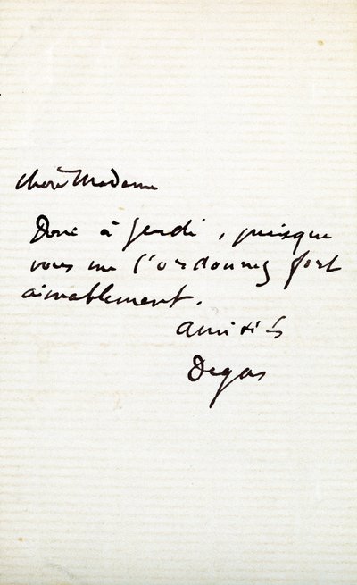 Letter from the Artist to Berthe Morisot (1841-95) by Edgar Degas