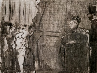 Meet Ludivic Halevy and Madame Cardinal behind the scenes by Edgar Degas