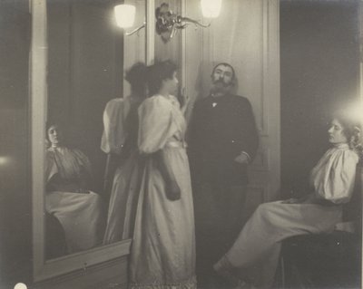 Portrait with Mirror of Henry Lerolle and His Two Daughters, Yvonne and Christine by Edgar Degas
