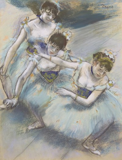 Three Dancers in a Diagonal Line on the Stage by Edgar Degas