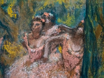 Three Dancers in Salmon Skirts (detail) by Edgar Degas