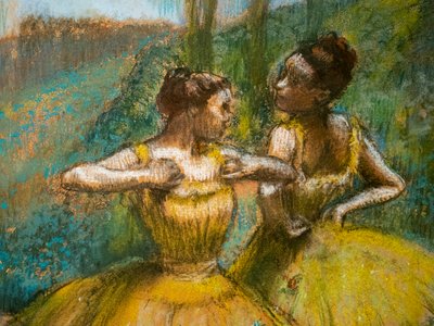 Two Dancers in Yellow (detail) by Edgar Degas