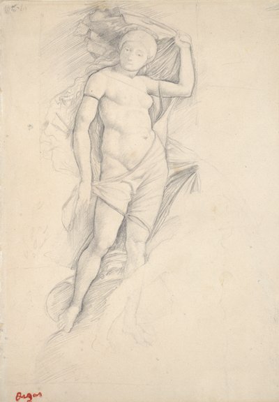 Woman, partly draped, with a slight Study of a Centaur, lower right, late 19th century by Edgar Degas
