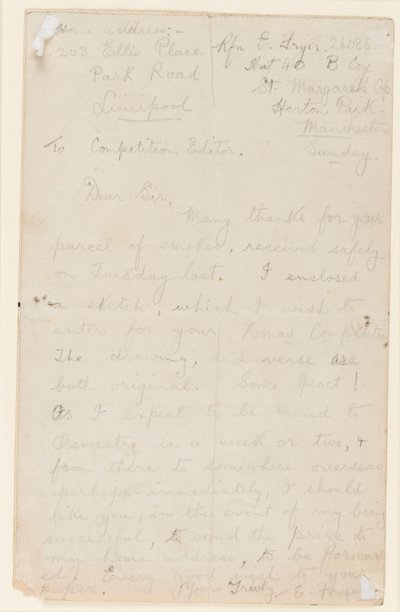 Letter to a Newspaper Competition Editor, 1914-18 by Edgar Fryer