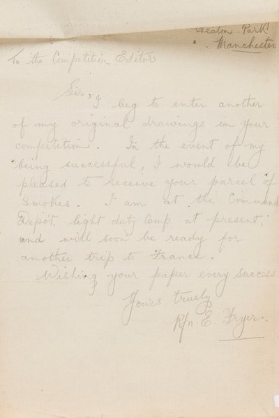 Letter to a Newspaper Competition Editor, 1917 by Edgar Fryer