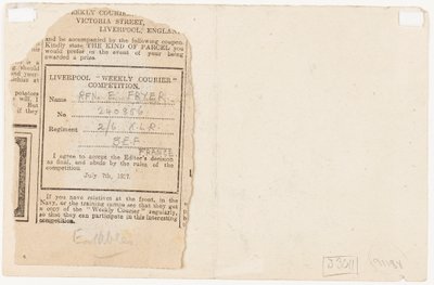 Submission to a Newspaper Competition Editor, 1917 by Edgar Fryer
