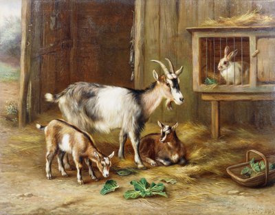 Goats by a Rabbit Hutch by Edgar Hunt