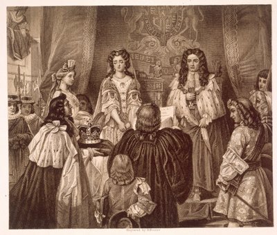 The crown offered to William and Mary by the Lords and Commons at Whitehall, February 12 by Edgar Melville (after) Ward