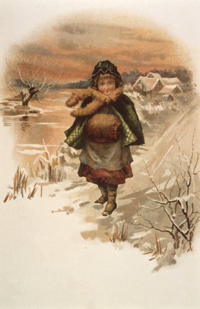 Girl on a snowy road, illustration from Where Lilies Live, 1889 by Edith S. Berkeley