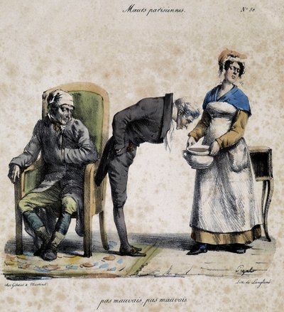 Sick, doctor looking in the pot and servant. Cartoon of Parisian morals by Pigal (19th century), preserved at the Musee Dobree in Nantes by Edme Jean (after) Pigal