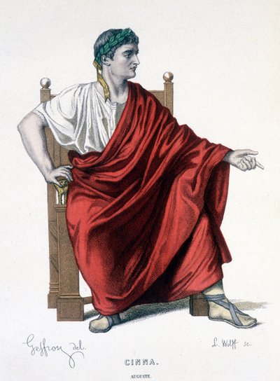 The Character of Augustus in the Tragedy Cinna (or the Clemency of Augustus) - Complete Theatre: (Compendium of Plays of Corneille) Drawing by Geffroy, Engraving by L. Wolff - Ed. Laplace, Sanchez et Cie, Paris 1884 by Edmond Aime Florentin Geffroy