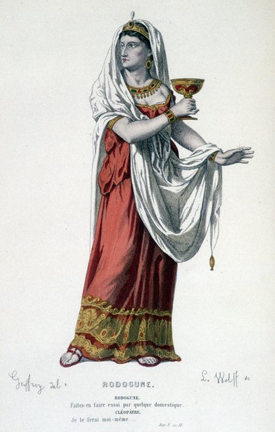 The Character of Cleopatra in the Tragedy Rodogune Princess of the Parthians - Full Theatre: (Collection of Plays of Corneille) Drawing by Geffroy, Engraving by L. Wolff - Ed. Laplace, Sanchez et Cie, Paris 1884 by Edmond Aime Florentin Geffroy