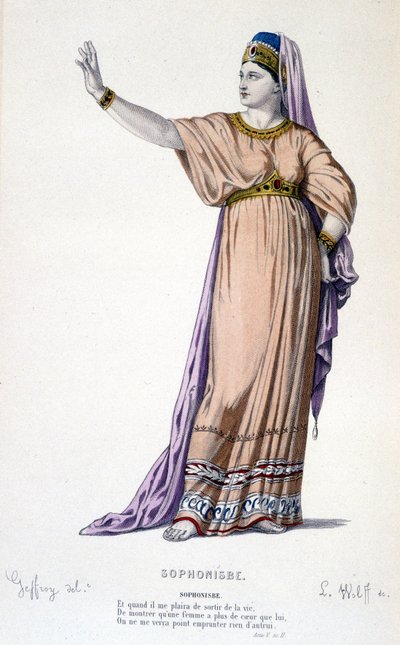 The character of Sophonisbe in the tragedy Sophonisbe - Full Theatre: (Collection of plays by Corneille) drawing by Geffroy, engraving by L. Wolff - ed. Laplace, Sanchez et Cie, Paris 1884 by Edmond Aime Florentin Geffroy