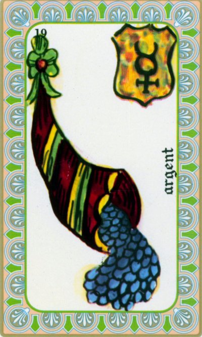 Tarot by Magus Belline: Card of the Money: Coins in a Horn of Plenty by Edmond Billaudot