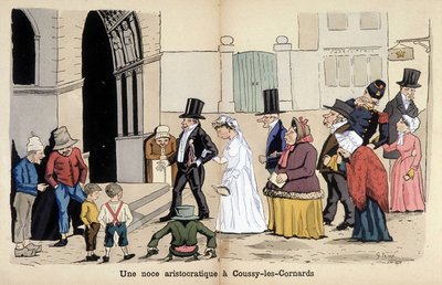 Cartoon on French society by Lavrate: an aristocratic wedding in Coussy les Cornards. 1880 by Edmond Lavrate
