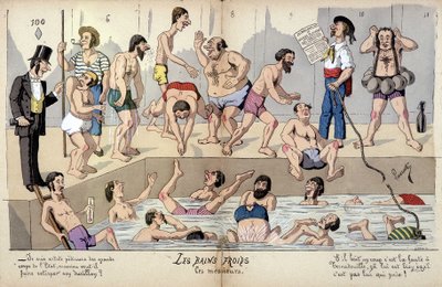 Cartoon on French society by Lavrate: public baths by Edmond Lavrate
