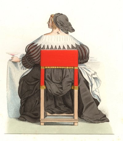 French Woman 17th Century, from an Engraving by Abraham Bosse (1602-1676) - Lithography from an Illustration by Edmond Lechevallier-Chevignard (1825-1902), from 