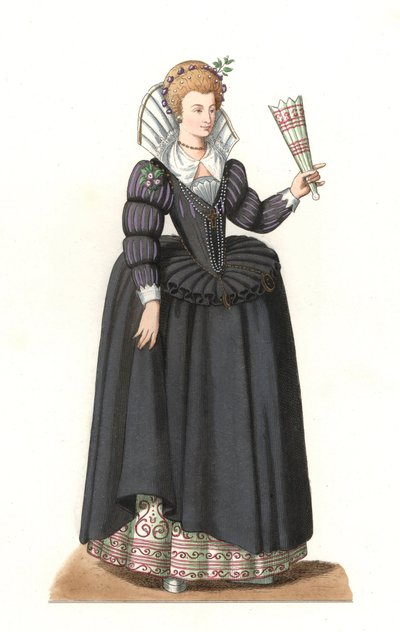French Woman under the Reign of King Henry III (1551-1589) - Lithography based on an Illustration by Edmond Lechevallier-Chevignard (1825-1902), from 