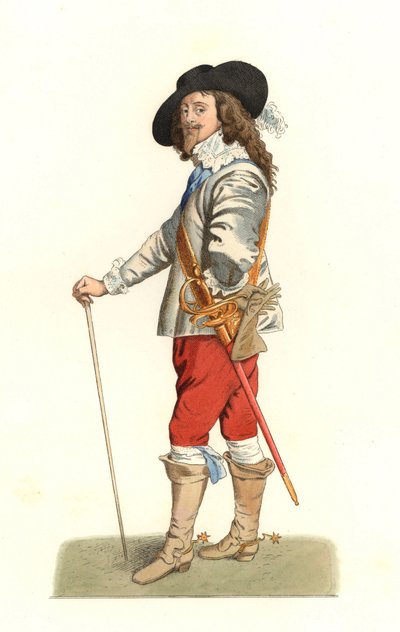 King Charles I of England (1600-1649), based on a Portrait of 1635 by Antonie Van Dyck (1599-1641) - Lithography of an Illustration by Edmond Lechevallier-Chevignard (1825-1902), from Costumes Historiques des 16e by Edmond Lechevallier Chevignard
