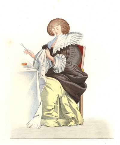 Woman of the French Nobility 16th Century, after an Engraving by Abraham Bosse (1602-1676) - Lithography from an Illustration by Edmond Lechevallier-Chevignard (1825-1902), from 