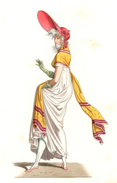 Young French woman dressed in the fashion of the Wonderful of the 18th century by Edmond Lechevallier Chevignard