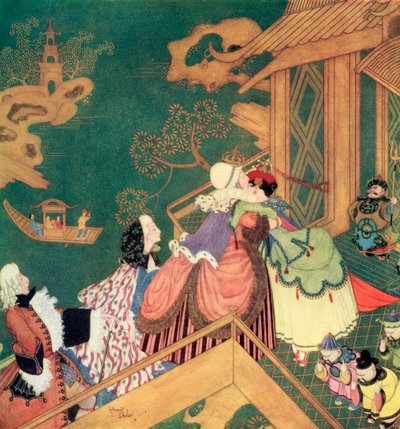 Laideronnette Kissed and Embraced the Good Fairy Protectress, Illustration from the French Fairytale The Green Serpent, from Edmund Dulac