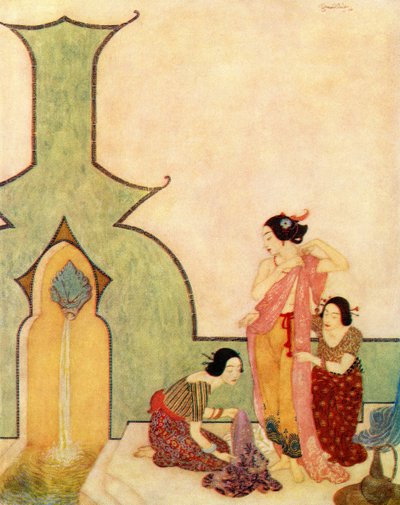 The Lady of Bedr-el-Budur Cometh to the Bath, Illustration from 
