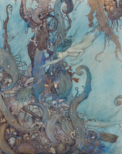The Little Mermaid, "At the Mere Sight of the Bright Liquid They Drew Back in Terror" by Edmund Dulac
