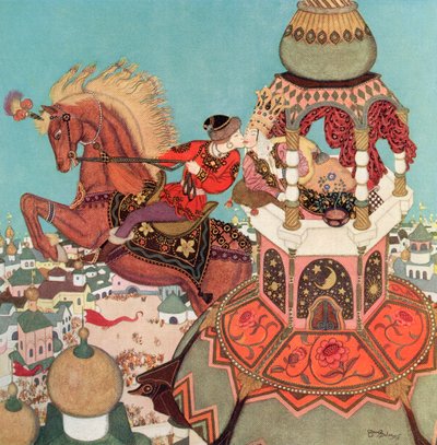 The Chestnut Horse Seemed to Linger in the Air at the Top of Its Leap While That Kiss Endured, Illustration from the Russian Fairytale Ivan and the Chestnut Horse, from Edmund Dulac