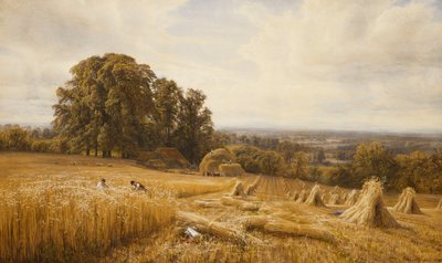 An Extensive Landscape with Harvesters by Edmund George Warren