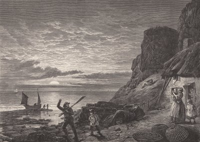 Fishermen father and son saying goodbye to their family by Edmund Morison (after) Wimperis