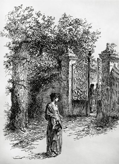 Woman in Front of a Gate, Illustration for The Storm, Satet, Turin by Edoardo Calandra