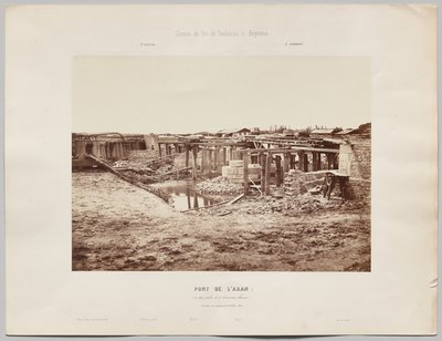 Toulouse to Bayonne Railway. Aran Bridge (three arches of 17m each). Work status as of July 21, 1861 by Édouard Baldus