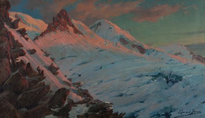 Two mountaineers arriving at Les Grands Mulets (Mont-Blanc massif) by Edouard Brun