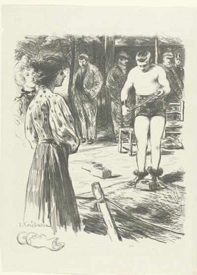 Two Women and Men Watching Wrestlers by Edouard Crébassa