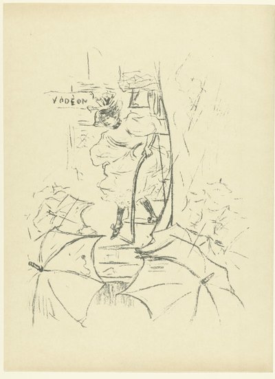 Woman Walking Down Stairs in the Rain at Théâtre L