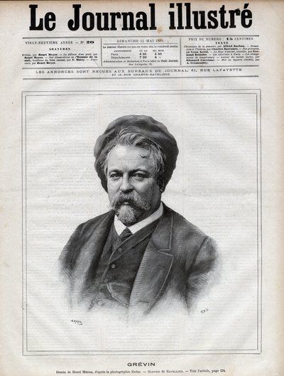 Portrait of Alfred Grevin (1827-1892), Sculptor, Cartoonist, and Designer of French Theatre Costumes (engraving by Navellier after Nadar