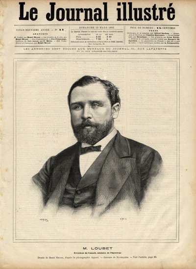 Emile Loubet (1836-1929) in 1892 (president of the council - minister of the interior) - Engraving by Navellier in 