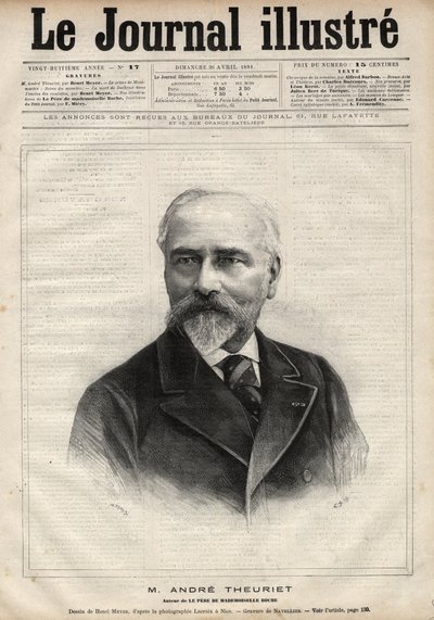 Portrait of Andre Theuriet (1833-1907), French novelist, poet and academician - Engraving by Navellier in 