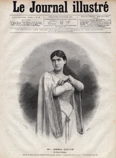 Portrait of Emma Calve (Rosa Noemie Emma Calvet de Roquet) (1858-1942), French Soprano (engraving by Navellier in 