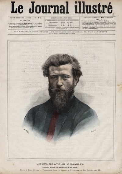 Portrait of Paul Crampel, French Explorer of Central Africa (Engraving by Navellier in The Illustrous Diary, 1891) by Edouard Felicien Eugene Navellier