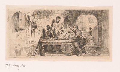 Three Soldiers at a Table in a Courtyard, One Reading from a Book by Edouard Hamman