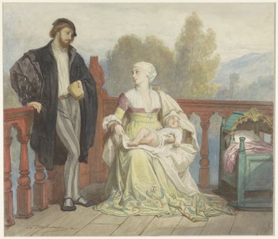 Francesca di Rimini and Paolo di Polenta with Child on a Balcony by Edouard Hamman