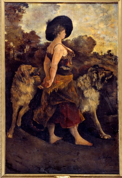La Carola, a Gypsy with Her Dogs by Edouard Jacques Dufeu