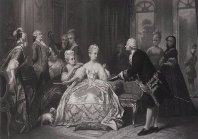 Christoph Willibald Gluck hands Queen Marie Antoinette the score of the opera at Trianon by Edouard Jean Conrad Hamman